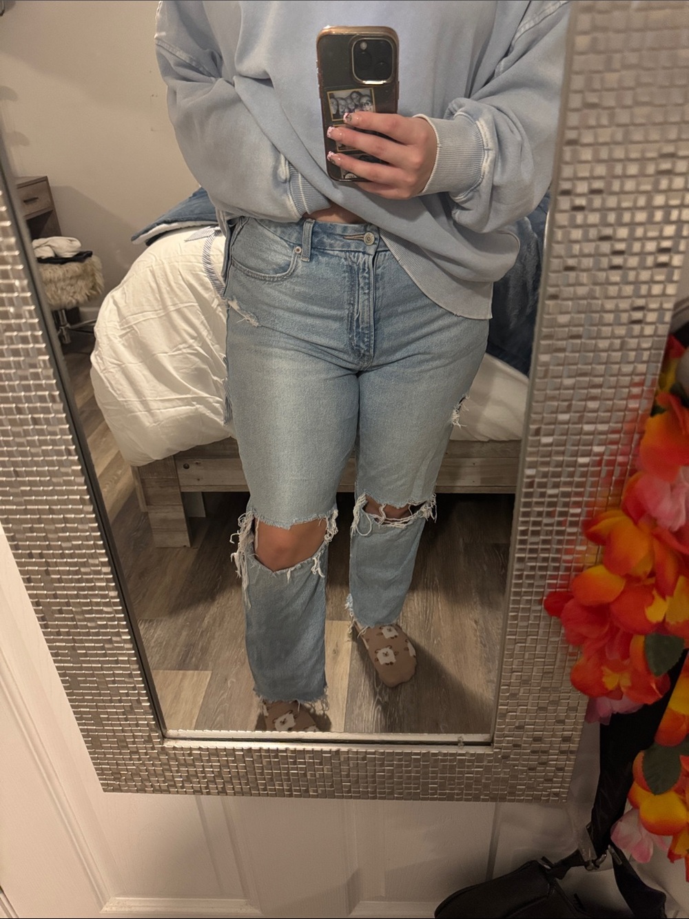 American Eagle Outfitters Light Blue Distressed Straight Leg Jeans